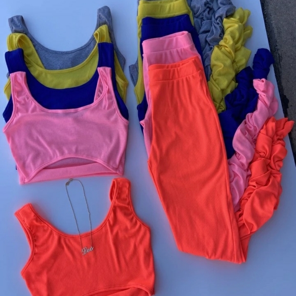 Neon Orange Stacked Pants Set - Picture 4 of 4